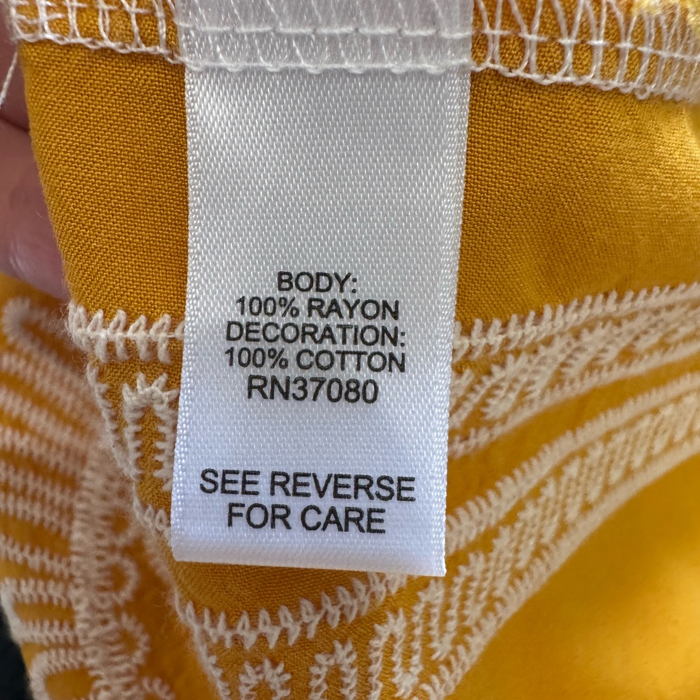 Yellow Boho Mini Dress Embroidered Lace Trim Cottagecore Summer Size 4 - Picture 7 of 7